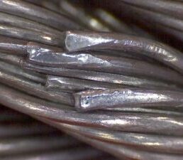 Wire Failure Analysis -Closeup of Failed Wire Rope showing surface deformation
